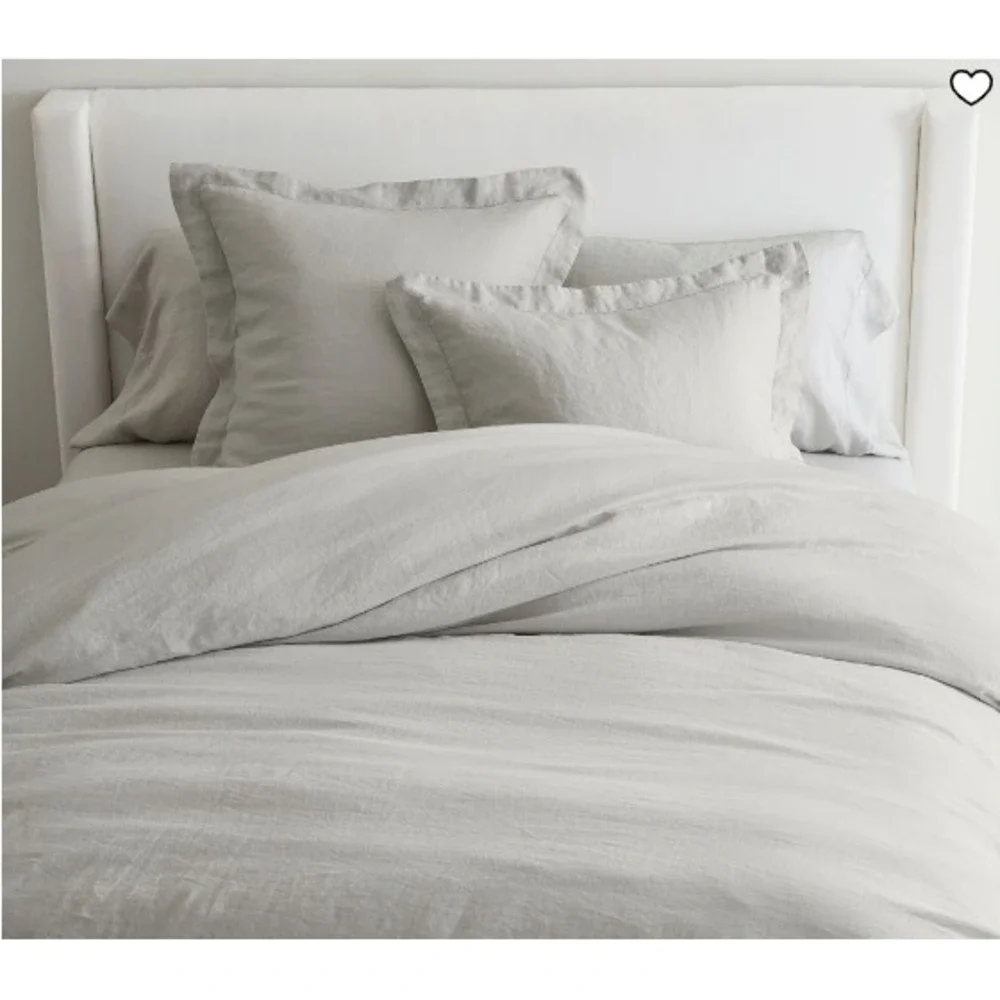 Pottery Barn Belgian Flax Linen F/Q Hemstitch Duvet Cover Shams Soft Gray 88x92